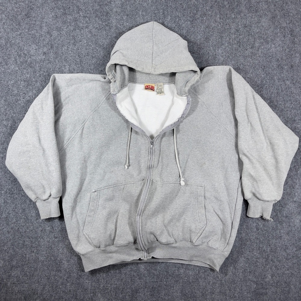 Vintage English Boar Zip Hoodie Mens XXL Gray Thermal Lined Raglan Sweatshirt